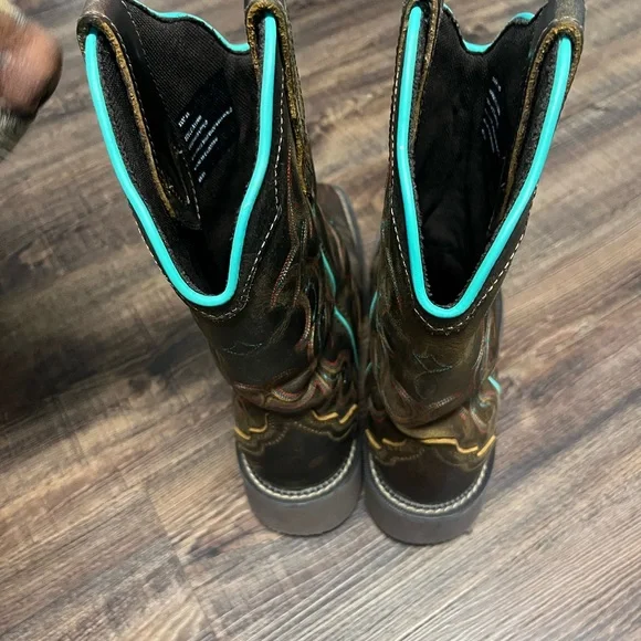 Justin Cowboy Cowgirl  Boots Women Girls Size 9, Brown leather - Picture 12 of 14